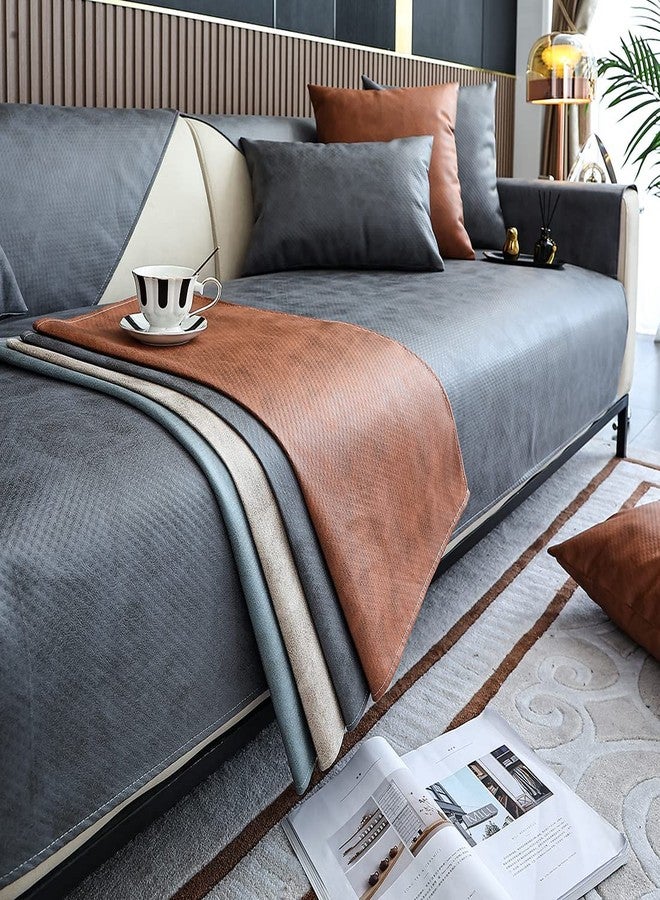 XSlive Faux Leather Waterproof Couch Sofa Cover Vintage PU Sectional Couch Cover Non Slip Sofa Slipcover Furniture Protector for Kids Dogs Cats (Gray,28"x47") - Image 4